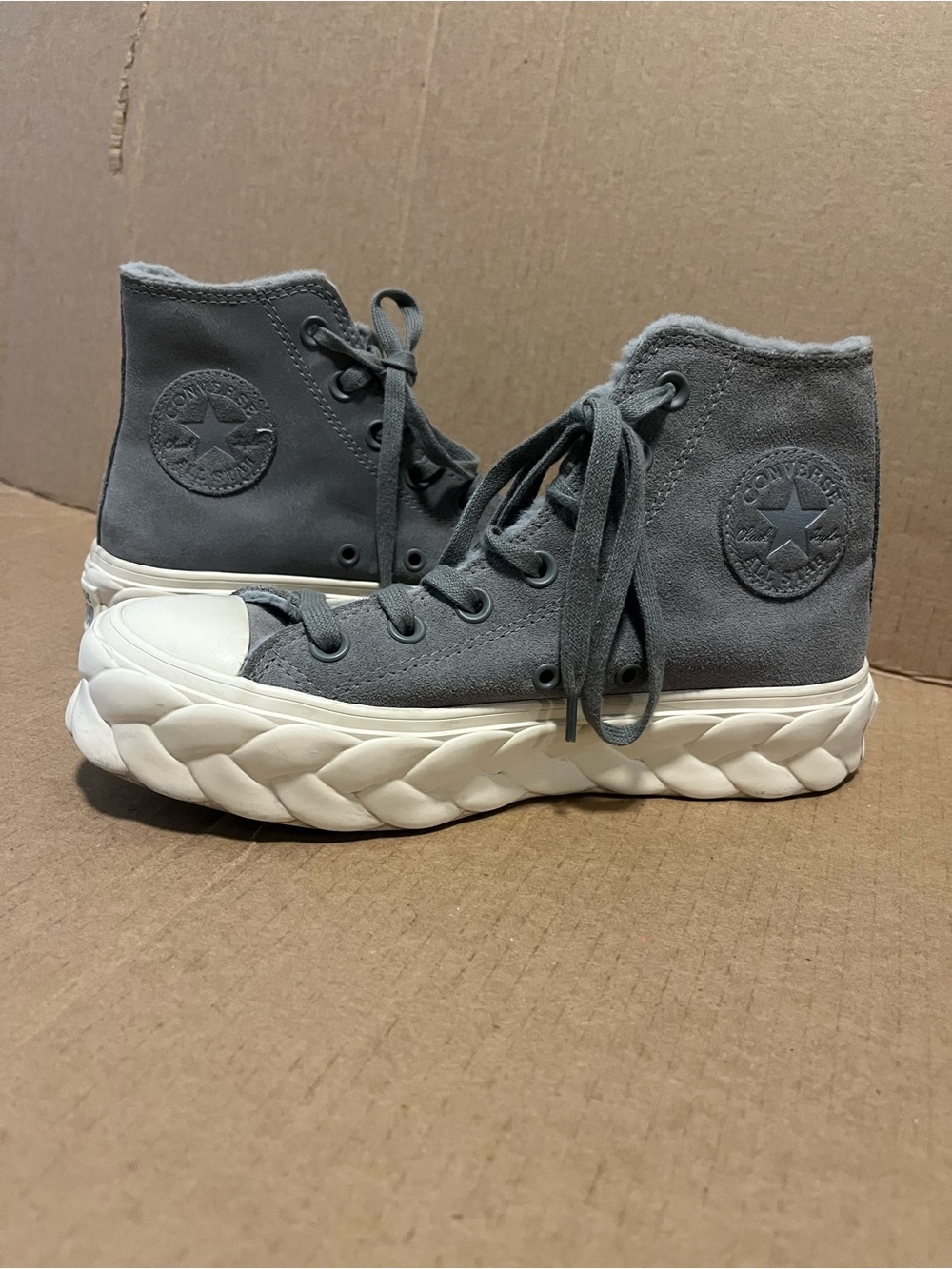 Converse Gray Suede High-Top Sneakers with Braided White Sole